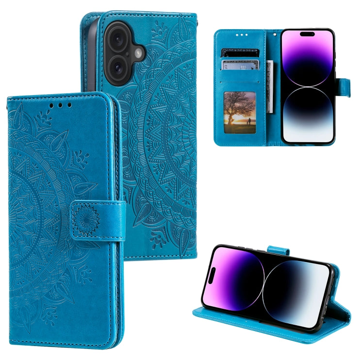 For iPhone 16 Plus Totem Flower Embossed Leather Phone Case(Blue) - iPhone 16 Plus Cases by PMC TechLife | Online Shopping South Africa | PMC TechLife | Buy Now Pay Later Mobicred