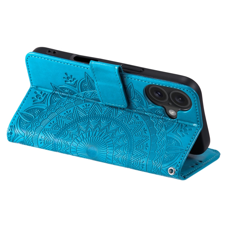 For iPhone 16 Plus Totem Flower Embossed Leather Phone Case(Blue) - iPhone 16 Plus Cases by PMC TechLife | Online Shopping South Africa | PMC TechLife | Buy Now Pay Later Mobicred