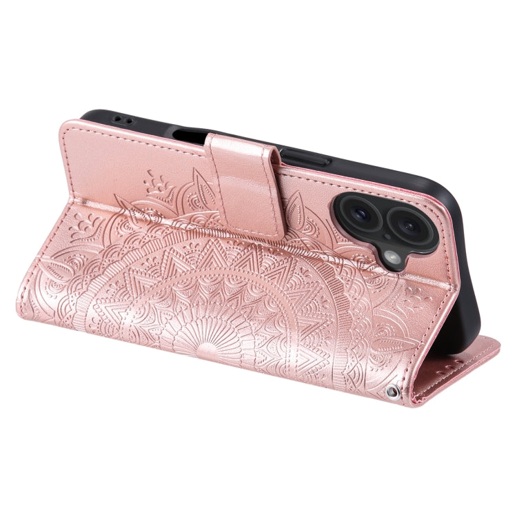 For iPhone 16 Plus Totem Flower Embossed Leather Phone Case(Rose Gold) - iPhone 16 Plus Cases by PMC TechLife | Online Shopping South Africa | PMC TechLife | Buy Now Pay Later Mobicred