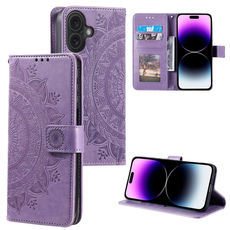 For iPhone 16 Plus Totem Flower Embossed Leather Phone Case(Purple) - iPhone 16 Plus Cases by PMC TechLife | Online Shopping South Africa | PMC TechLife | Buy Now Pay Later Mobicred