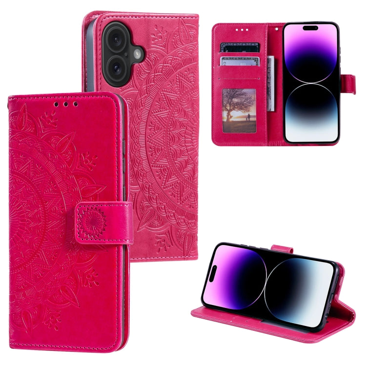 For iPhone 16 Totem Flower Embossed Leather Phone Case(Red) - iPhone 16 Cases by PMC TechLife | Online Shopping South Africa | PMC TechLife | Buy Now Pay Later Mobicred
