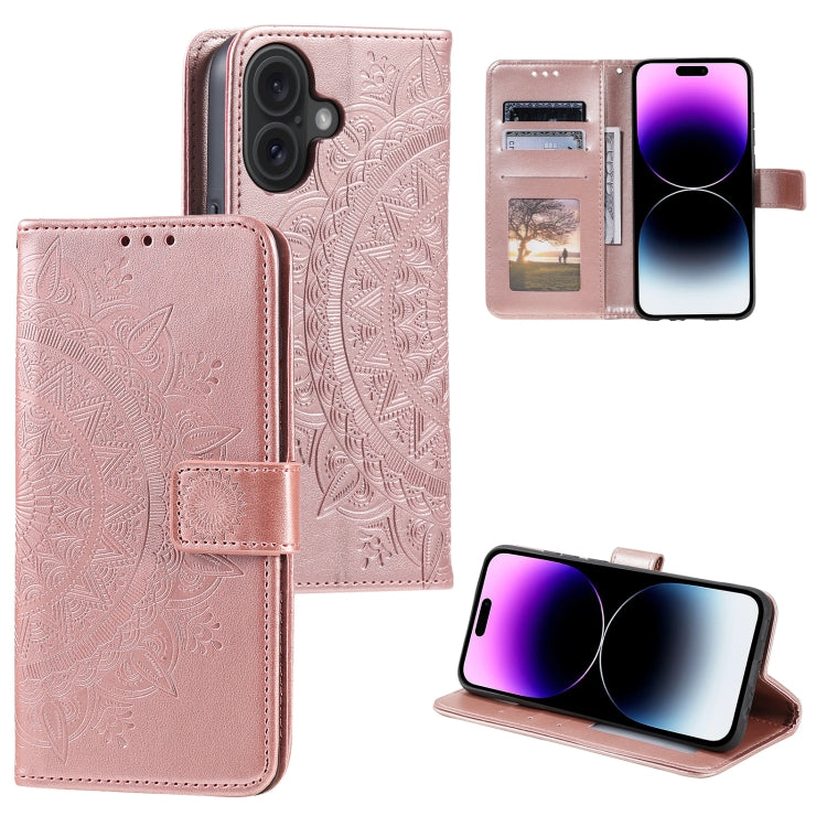 For iPhone 16 Totem Flower Embossed Leather Phone Case(Rose Gold) - iPhone 16 Cases by PMC TechLife | Online Shopping South Africa | PMC TechLife | Buy Now Pay Later Mobicred