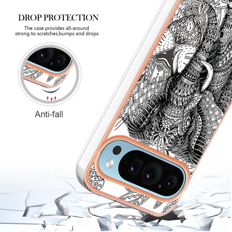 For Google Pixel 9 / 9 Pro Electroplating Dual-side IMD Phone Case(Totem Elephant) - Google Cases by PMC TechLife | Online Shopping South Africa | PMC TechLife | Buy Now Pay Later Mobicred