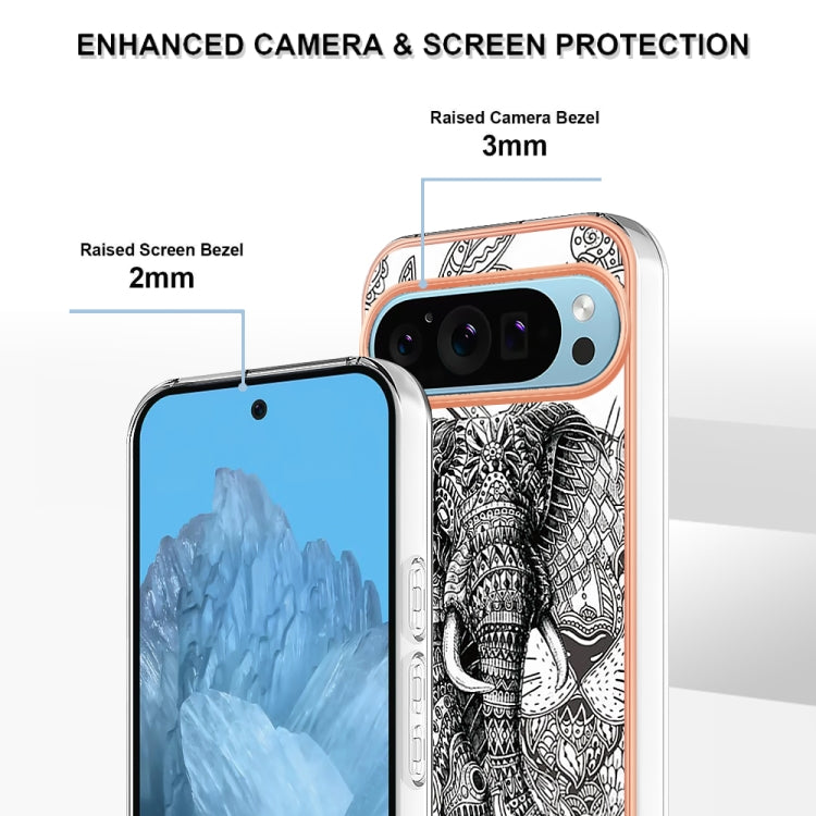 For Google Pixel 9 / 9 Pro Electroplating Dual-side IMD Phone Case(Totem Elephant) - Google Cases by PMC TechLife | Online Shopping South Africa | PMC TechLife | Buy Now Pay Later Mobicred