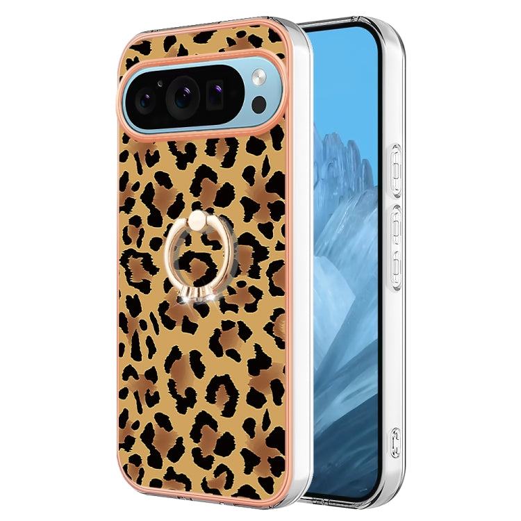 For Google Pixel 9 Pro XL Electroplating Dual-side IMD Phone Case with Ring Holder(Leopard Print) - Google Cases by PMC TechLife | Online Shopping South Africa | PMC TechLife | Buy Now Pay Later Mobicred