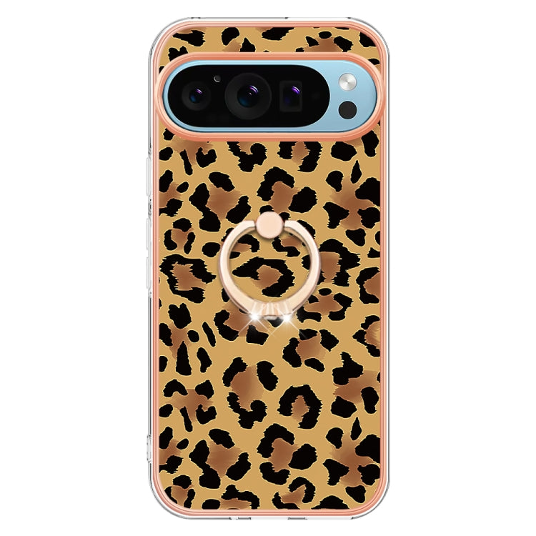 For Google Pixel 9 Pro XL Electroplating Dual-side IMD Phone Case with Ring Holder(Leopard Print) - Google Cases by PMC TechLife | Online Shopping South Africa | PMC TechLife | Buy Now Pay Later Mobicred