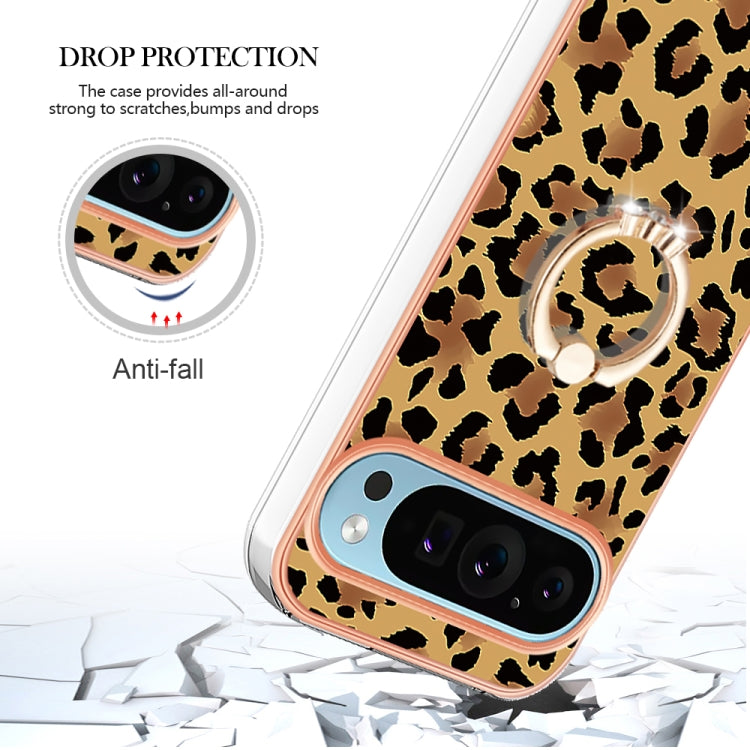 For Google Pixel 9 Pro XL Electroplating Dual-side IMD Phone Case with Ring Holder(Leopard Print) - Google Cases by PMC TechLife | Online Shopping South Africa | PMC TechLife | Buy Now Pay Later Mobicred