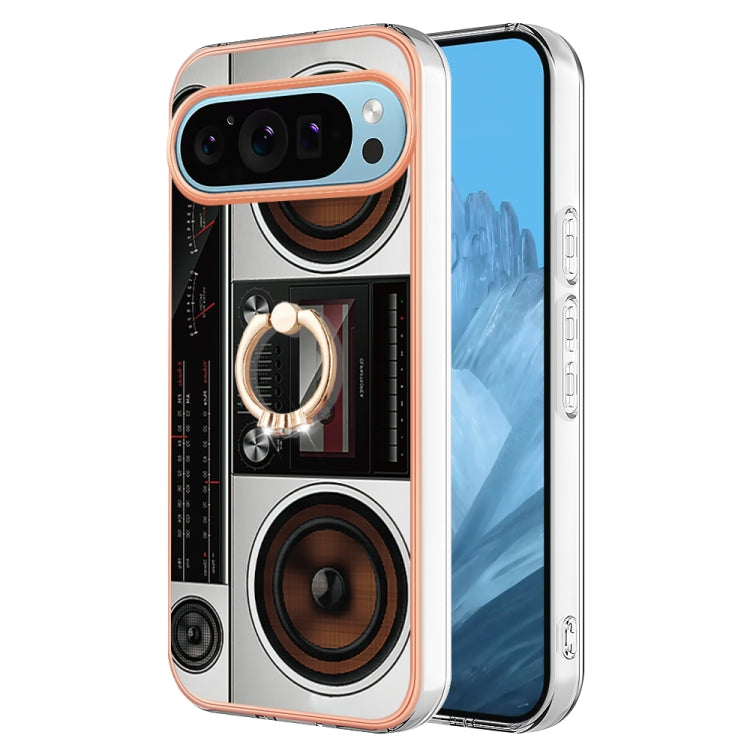For Google Pixel 9 Pro XL Electroplating Dual-side IMD Phone Case with Ring Holder(Retro Radio) - Google Cases by PMC TechLife | Online Shopping South Africa | PMC TechLife | Buy Now Pay Later Mobicred