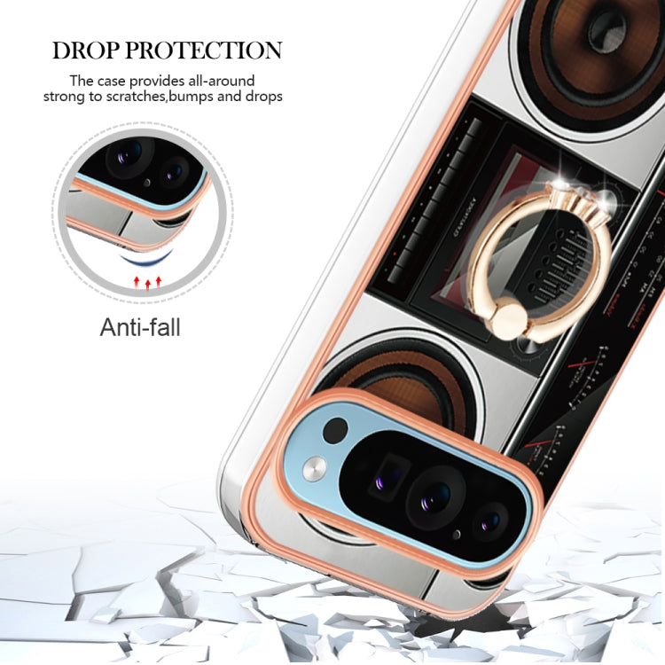 For Google Pixel 9 Pro XL Electroplating Dual-side IMD Phone Case with Ring Holder(Retro Radio) - Google Cases by PMC TechLife | Online Shopping South Africa | PMC TechLife | Buy Now Pay Later Mobicred