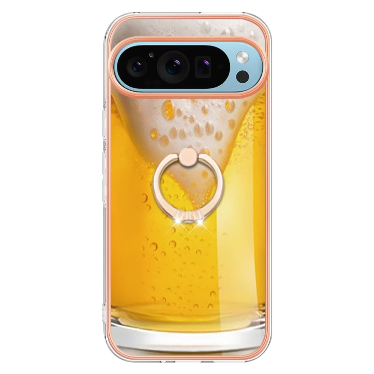 For Google Pixel 9 Pro XL Electroplating Dual-side IMD Phone Case with Ring Holder(Draft Beer) - Google Cases by PMC TechLife | Online Shopping South Africa | PMC TechLife | Buy Now Pay Later Mobicred