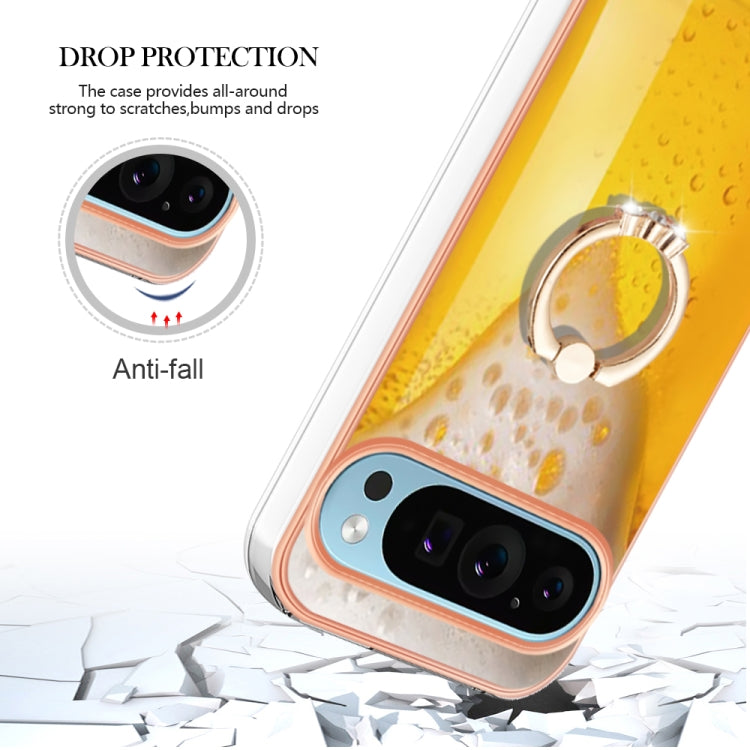 For Google Pixel 9 Pro XL Electroplating Dual-side IMD Phone Case with Ring Holder(Draft Beer) - Google Cases by PMC TechLife | Online Shopping South Africa | PMC TechLife | Buy Now Pay Later Mobicred