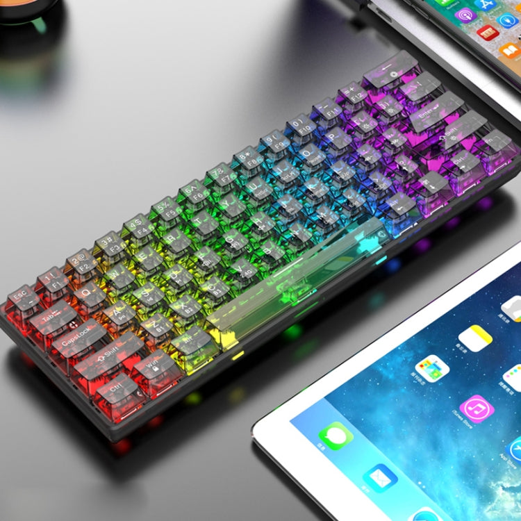 XUNFOX K30 Pro 2.4G + BT + Wired Transparent 61-Keys Mechanical White Axis Keyboard(Black) - Wireless Keyboard by PMC Jewellery | Online Shopping South Africa | PMC Jewellery | Buy Now Pay Later Mobicred