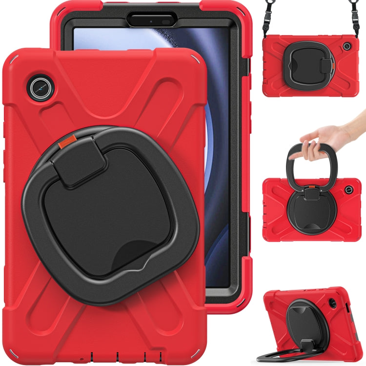 For Samsung Galaxy Tab A9 Silicone Hybrid PC Tablet Case with Holder & Shoulder Strap(Red) - Galaxy Tab A9 by PMC TechLife | Online Shopping South Africa | PMC TechLife