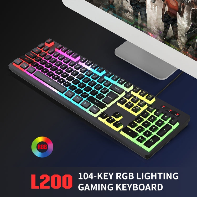 HXSJ L200+X100 Wired RGB Backlit Keyboard and Mouse Set 104 Pudding Key Caps + 3600DPI Mouse(White) - free shipping - PMC Jewellery - Order now!