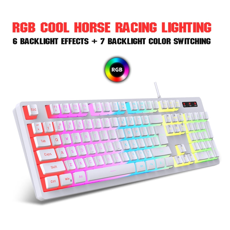 HXSJ L200 Wired RGB Backlit Keyboard 104 Pudding Key Caps(White) - free shipping - PMC Jewellery - Order now!