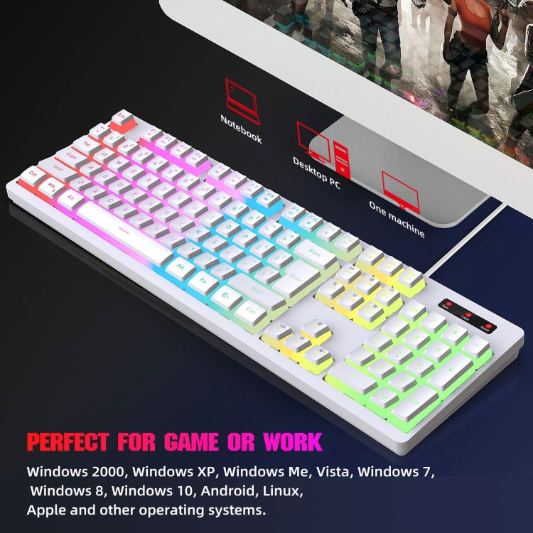 HXSJ L200 Wired RGB Backlit Keyboard 104 Pudding Key Caps(White) - free shipping - PMC Jewellery - Order now!