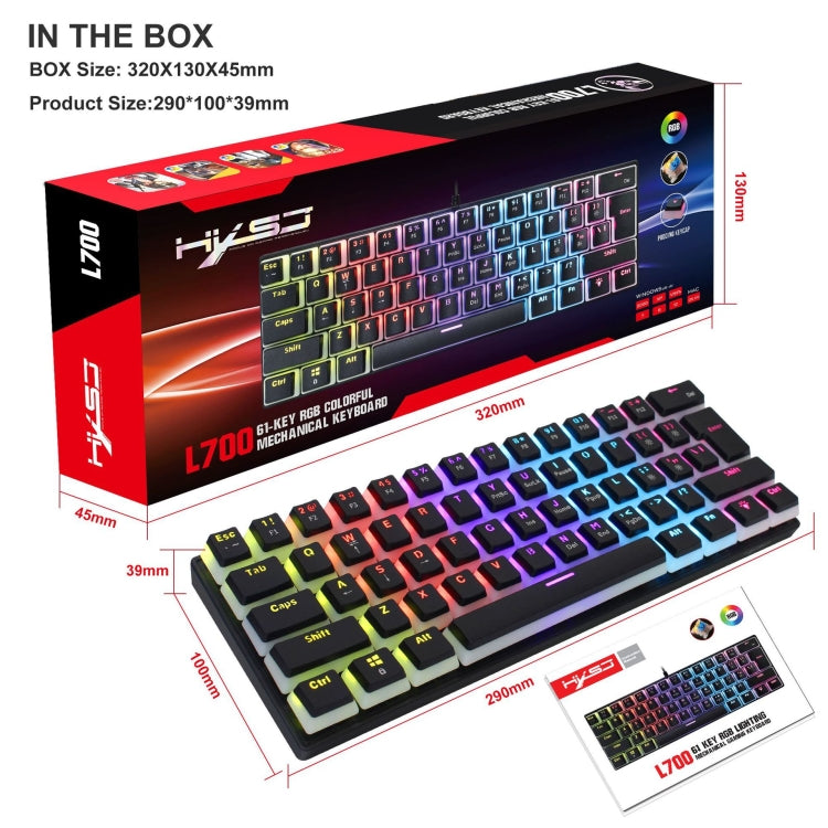 HXSJ L700 Wired RGB Mechanical Keyboard 61 Pudding Key Caps(Black) - free shipping - PMC Jewellery - Order now!