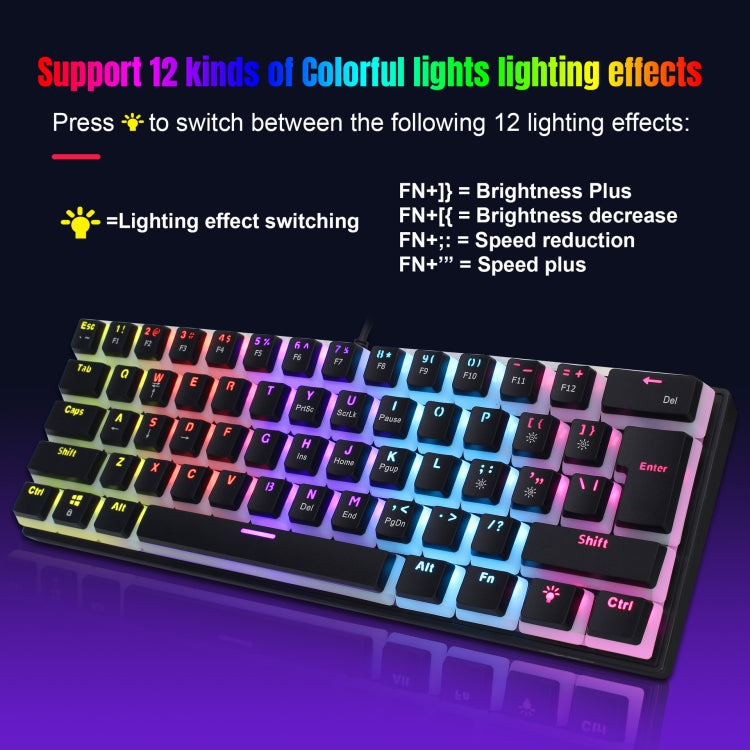HXSJ L700 Wired RGB Mechanical Keyboard 61 Pudding Key Caps(Black) - free shipping - PMC Jewellery - Order now!