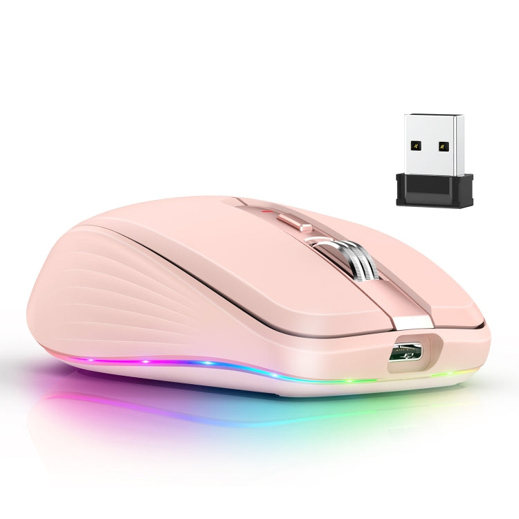 HXSJ M303 2400DPI Dual Mode 2.4GHz + Bluetooth 5.1 Wireless Mouse(Pink) - free shipping - PMC Jewellery - Order now!