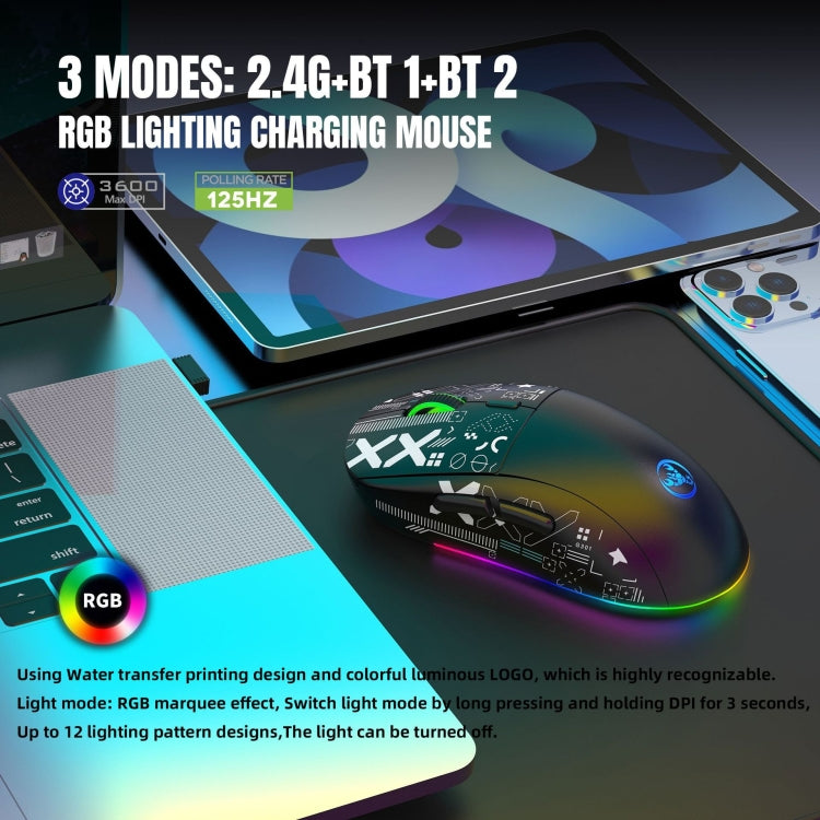 HXSJ T90 RGB Light Three-mode Wireless Gaming Mouse(Black) - Wireless Mice by HXSJ | Online Shopping South Africa | PMC TechLife | Buy Now Pay Later Mobicred