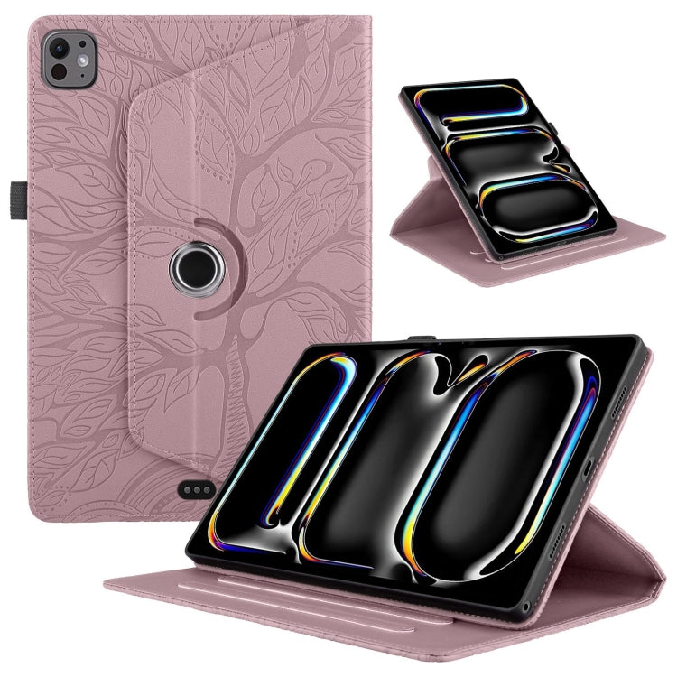 For iPad Pro 13 2024 Tree Life Embossed Rotation Leather Smart Tablet Case(Rose Gold) - iPad Pro 13 2024 Cases by PMC TechLife | Online Shopping South Africa | PMC TechLife | Buy Now Pay Later Mobicred
