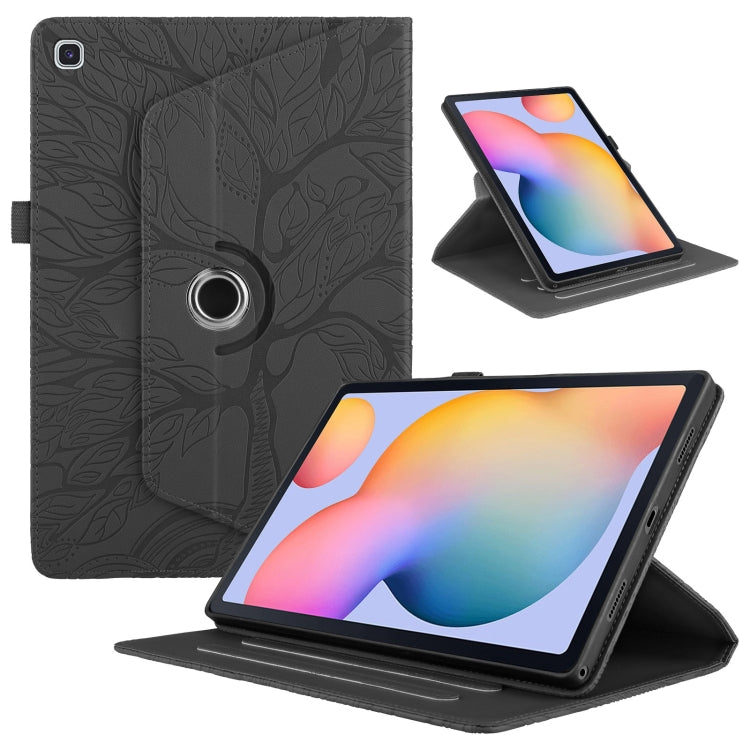 For Samsung Galaxy Tab S6 Lite P610 Tree Life Embossed Rotation Leather Smart Tablet Case(Black) - Tab S6 Lite P610 / P615 by PMC TechLife | Online Shopping South Africa | PMC TechLife
