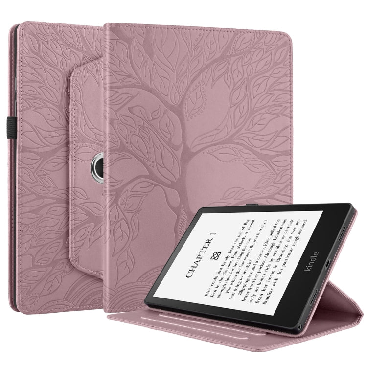 For Amazon Kindle Paperwhite 5 Tree Life Embossed Rotation Leather Smart Tablet Case(Rose Gold) - Amazon by PMC TechLife | Online Shopping South Africa | PMC TechLife | Buy Now Pay Later Mobicred