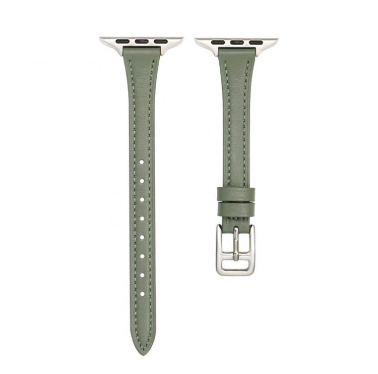 For Apple Watch Ultra 2 49mm T-shaped Slim Genuine Leather Watch Band(Light Green) - Watch Bands by PMC TechLife | Online Shopping South Africa | PMC TechLife | Buy Now Pay Later Mobicred