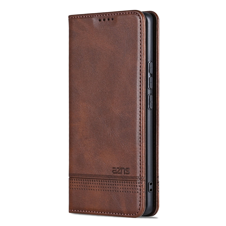For OPPO Reno11 China AZNS Magnetic Calf Texture Flip Leather Phone Case(Dark Brown) - free shipping - PMC Jewellery - Order now!
