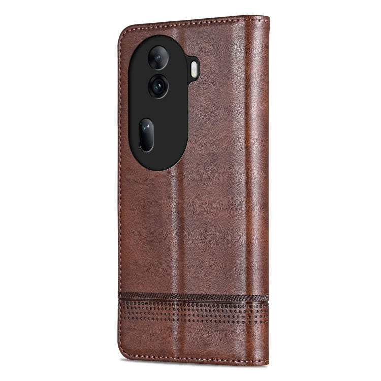 For OPPO Reno11 China AZNS Magnetic Calf Texture Flip Leather Phone Case(Dark Brown) - free shipping - PMC Jewellery - Order now!