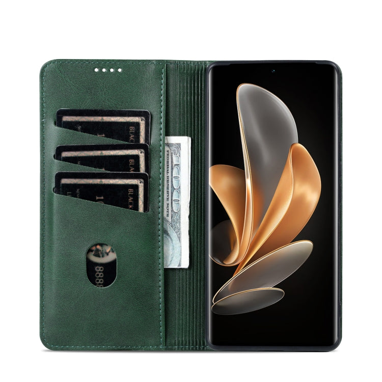 For OPPO Reno11 Pro China AZNS Magnetic Calf Texture Flip Leather Phone Case(Dark Green) - OPPO Cases by AZNS | Online Shopping South Africa | PMC Jewellery | Buy Now Pay Later Mobicred
