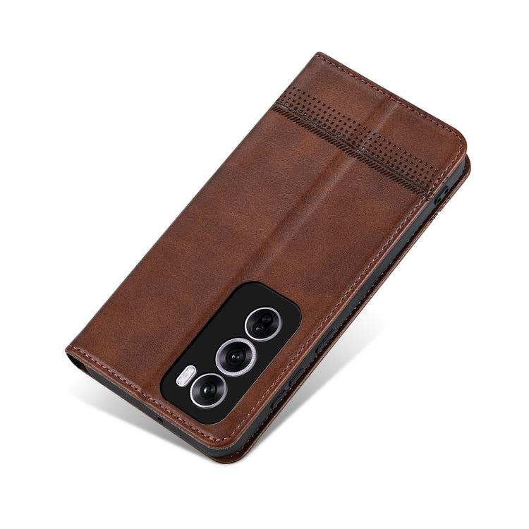 For OPPO Reno12 Global AZNS Magnetic Calf Texture Flip Leather Phone Case(Dark Brown) - OPPO Cases by AZNS | Online Shopping South Africa | PMC Jewellery | Buy Now Pay Later Mobicred