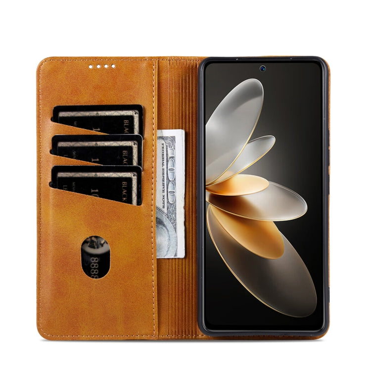 For OPPO Reno12 Pro Global AZNS Magnetic Calf Texture Flip Leather Phone Case(Light Brown) - OPPO Cases by AZNS | Online Shopping South Africa | PMC Jewellery | Buy Now Pay Later Mobicred