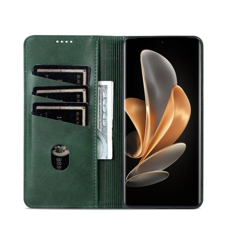 For OPPO Reno12 F 4G AZNS Magnetic Calf Texture Flip Leather Phone Case(Dark Green) - OPPO Cases by AZNS | Online Shopping South Africa | PMC Jewellery | Buy Now Pay Later Mobicred