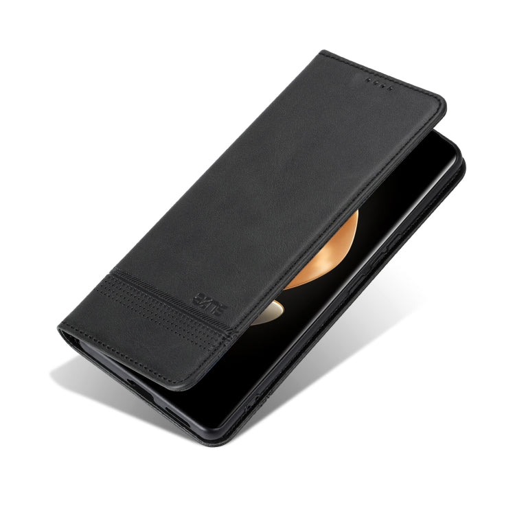 For OPPO Reno12 F 4G AZNS Magnetic Calf Texture Flip Leather Phone Case(Black) - OPPO Cases by AZNS | Online Shopping South Africa | PMC Jewellery | Buy Now Pay Later Mobicred