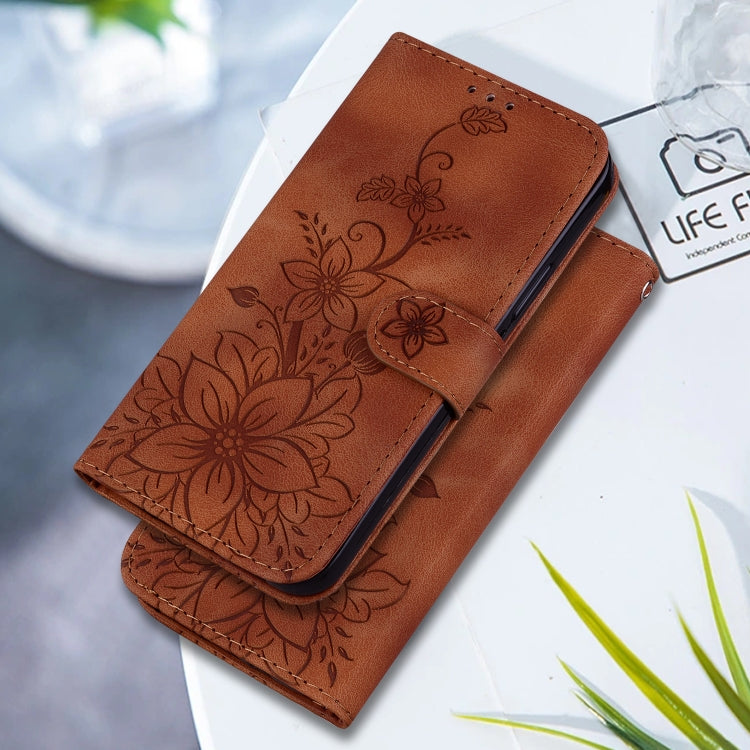 For Google Pixel 9 Pro Lily Embossed Leather Phone Case(Brown) - Google Cases by PMC TechLife | Online Shopping South Africa | PMC TechLife | Buy Now Pay Later Mobicred