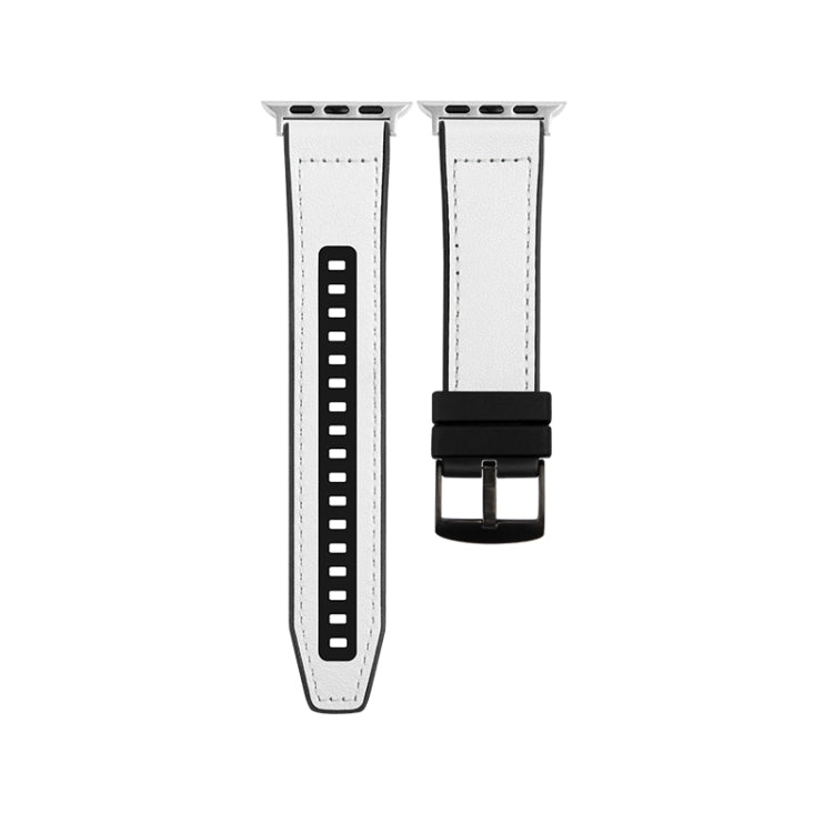 For Apple Watch Series 8 41mm Hybrid Leather Silicone Watch Band(White) - Watch Bands by PMC TechLife | Online Shopping South Africa | PMC TechLife | Buy Now Pay Later Mobicred