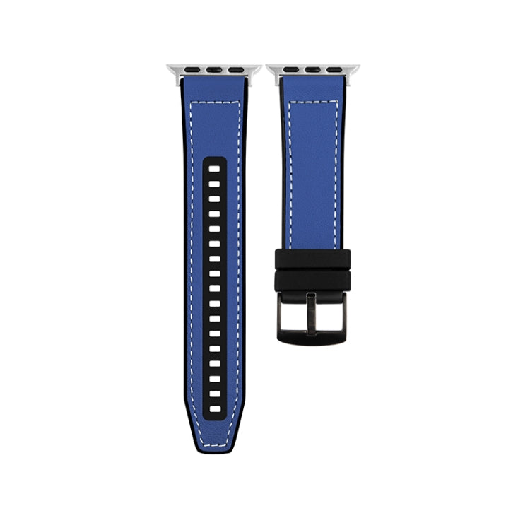 For Apple Watch SE 2023 40mm Hybrid Leather Silicone Watch Band(Blue) - Watch Bands by PMC TechLife | Online Shopping South Africa | PMC TechLife