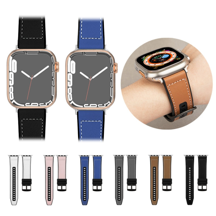 For Apple Watch Series 2 42mm Hybrid Leather Silicone Watch Band(Blue) - Watch Bands by PMC TechLife | Online Shopping South Africa | PMC TechLife | Buy Now Pay Later Mobicred