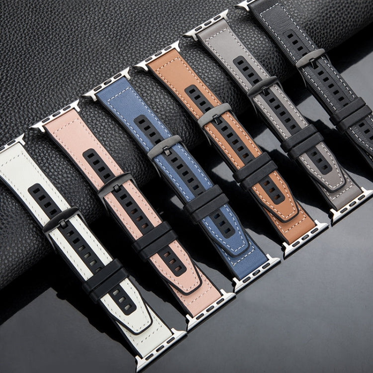 For Apple Watch Series 2 42mm Hybrid Leather Silicone Watch Band(Blue) - Watch Bands by PMC TechLife | Online Shopping South Africa | PMC TechLife | Buy Now Pay Later Mobicred