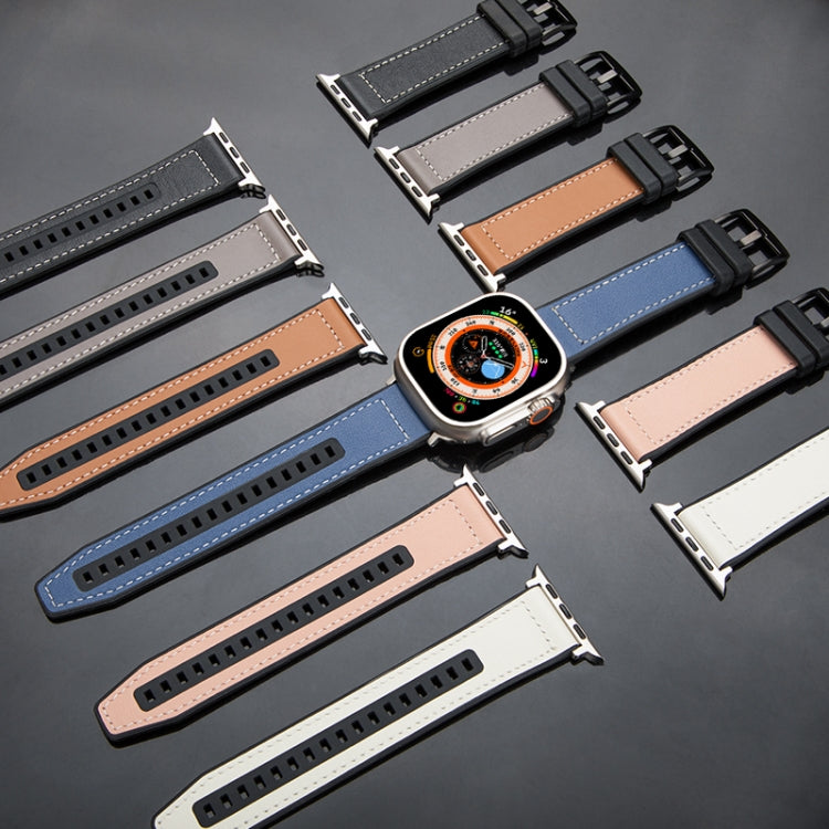 For Apple Watch Series 2 42mm Hybrid Leather Silicone Watch Band(Blue) - Watch Bands by PMC TechLife | Online Shopping South Africa | PMC TechLife | Buy Now Pay Later Mobicred