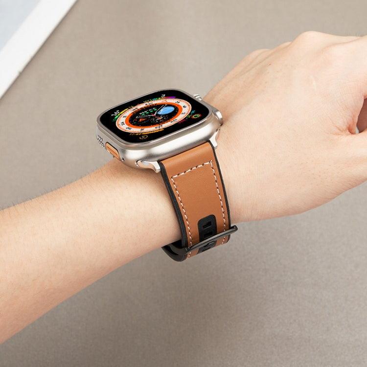 For Apple Watch Series 9 41mm Hybrid Leather Silicone Watch Band(Brown) - Watch Bands by PMC TechLife | Online Shopping South Africa | PMC TechLife