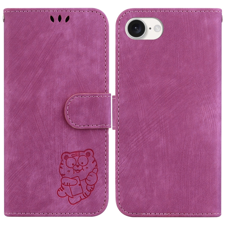 For iPhone 16e Little Tiger Embossed Leather Phone Case(Rose Red) - iPhone 16e Cases by PMC TechLife | Online Shopping South Africa | PMC TechLife | Buy Now Pay Later Mobicred