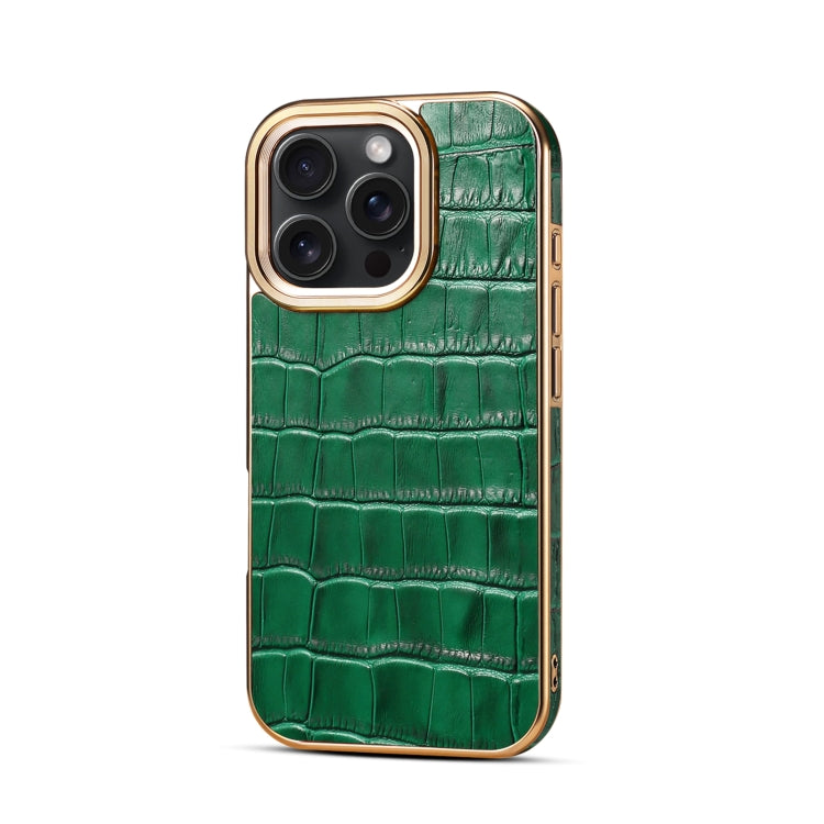 For iPhone 16 Pro Max Denior Crocodile Texture Genuine Leather Electroplating Phone Case(Green) - free shipping - PMC Jewellery - Order now!
