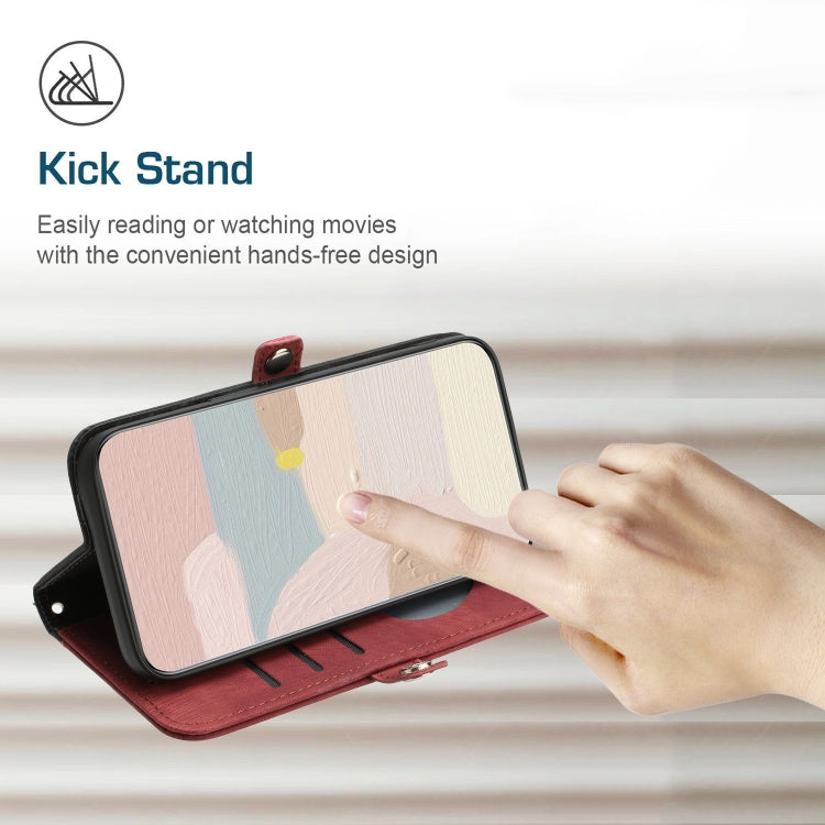 For iPhone 16e Side Buckle Double Fold Hand Strap Leather Phone Case(Red) - iPhone 16e Cases by PMC TechLife | Online Shopping South Africa | PMC TechLife | Buy Now Pay Later Mobicred