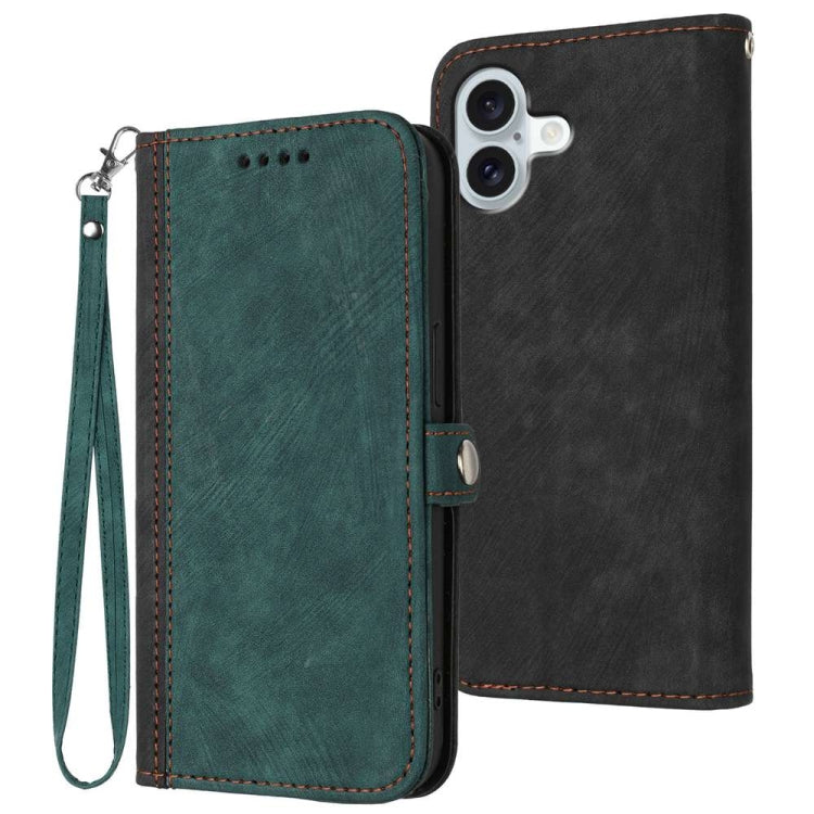 For iPhone 16 Plus Side Buckle Double Fold Hand Strap Leather Phone Case(Dark Green) - iPhone 16 Plus Cases by PMC TechLife | Online Shopping South Africa | PMC TechLife | Buy Now Pay Later Mobicred