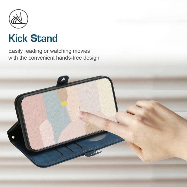 For iPhone 17 Pro Side Buckle Double Fold Hand Strap Leather Phone Case(Royal) - free shipping - PMc TechLife - Order now!