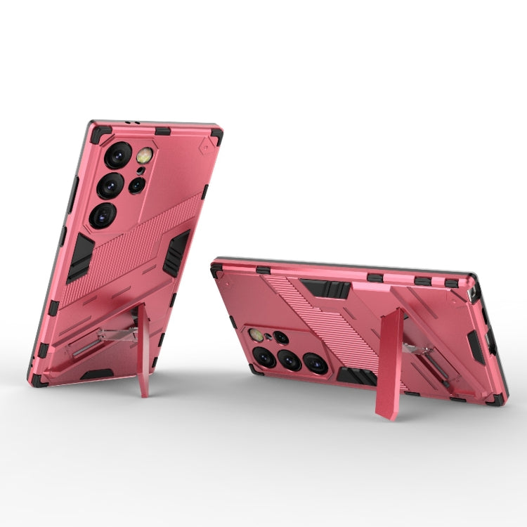 For Samsung Galaxy S24 Ultra 5G Punk Armor 2 in 1 PC + TPU Shockproof Phone Case with Invisible Holder(Light Red) - Galaxy S24 Ultra 5G Cases by PMC TechLife | Online Shopping South Africa | PMC TechLife