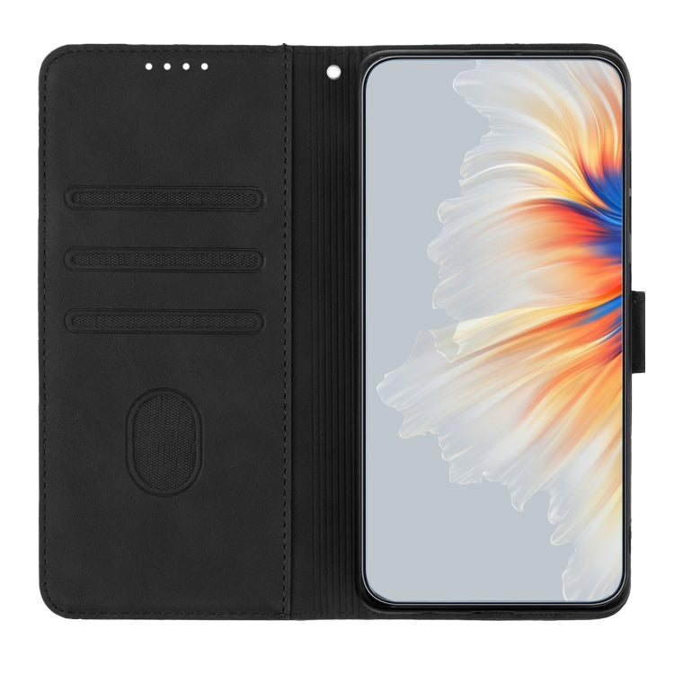 For iPhone 16e Heart Pattern Skin Feel Leather Phone Case(Black) - iPhone 16e Cases by PMC TechLife | Online Shopping South Africa | PMC TechLife | Buy Now Pay Later Mobicred