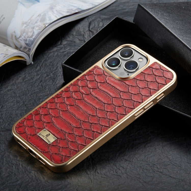 For iPhone 16 Pro Fierre Shann Python Texture Electroplating PU Phone Case(Red) - free shipping - PMC Jewellery - Order now!